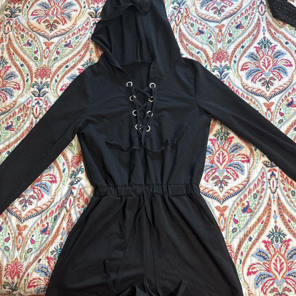 Black long sleeve  top with hood